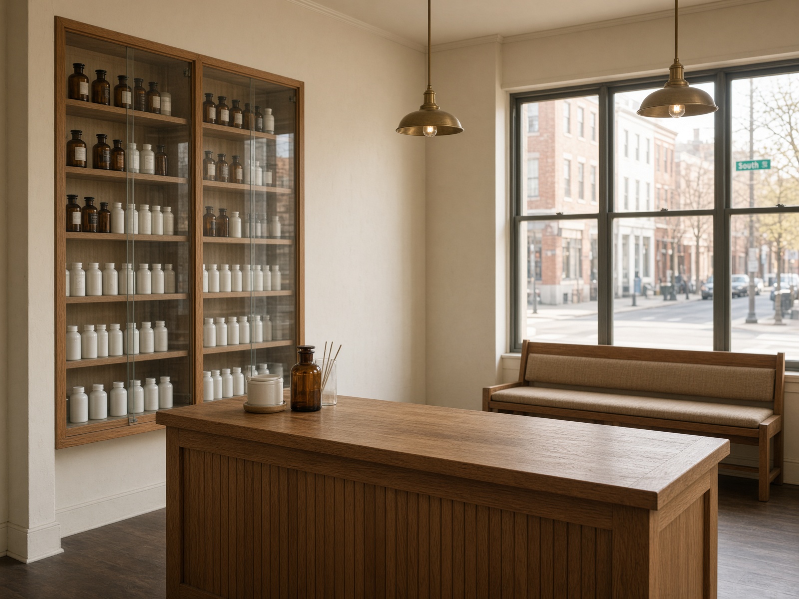 Inside Diamond Pharmacy, looking toward the dispensary shelves.